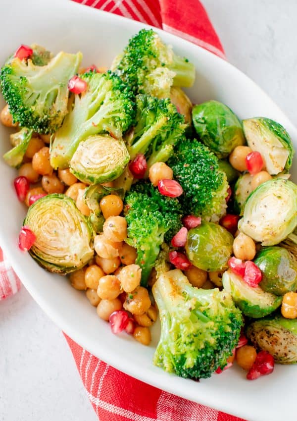 close up of brussels sprouts and broccoli salad