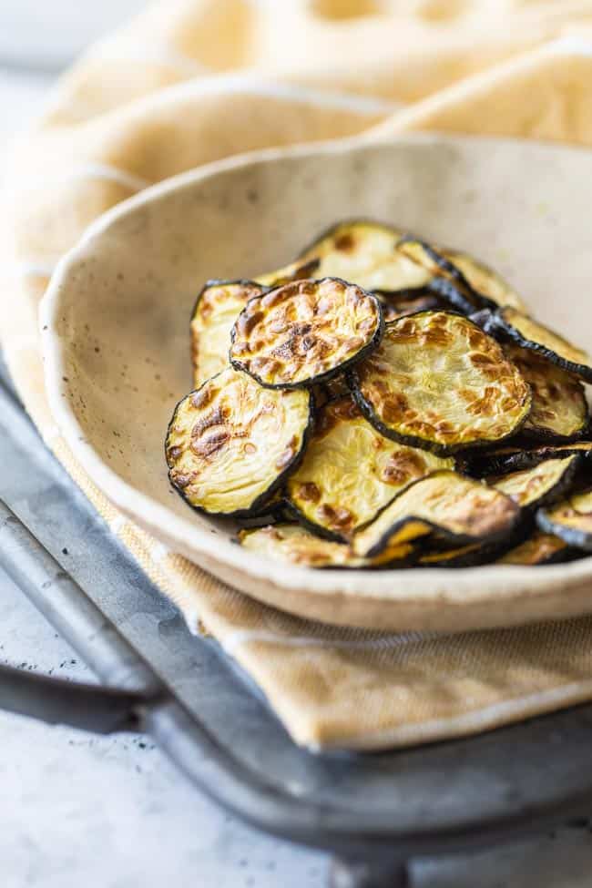 air fryer zucchini chips in a bowl