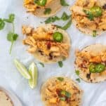 chicken carnitas on corn tortillas