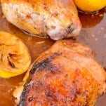 baked chicken thigh on a sheet pan