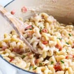 blue mac and cheese in a pot