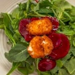 Fried Goat Cheese Balls on a beet salad