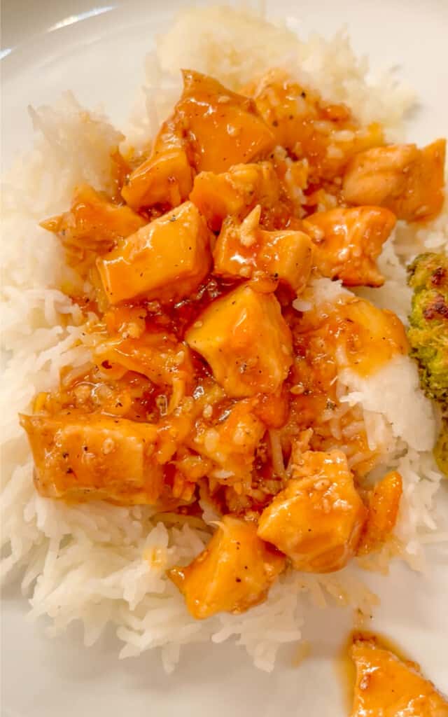 Orange Sesame Chicken over rice