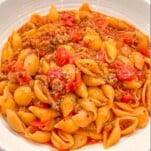 goulash in a serving bowl