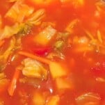 beef and cabbage soup in a pot
